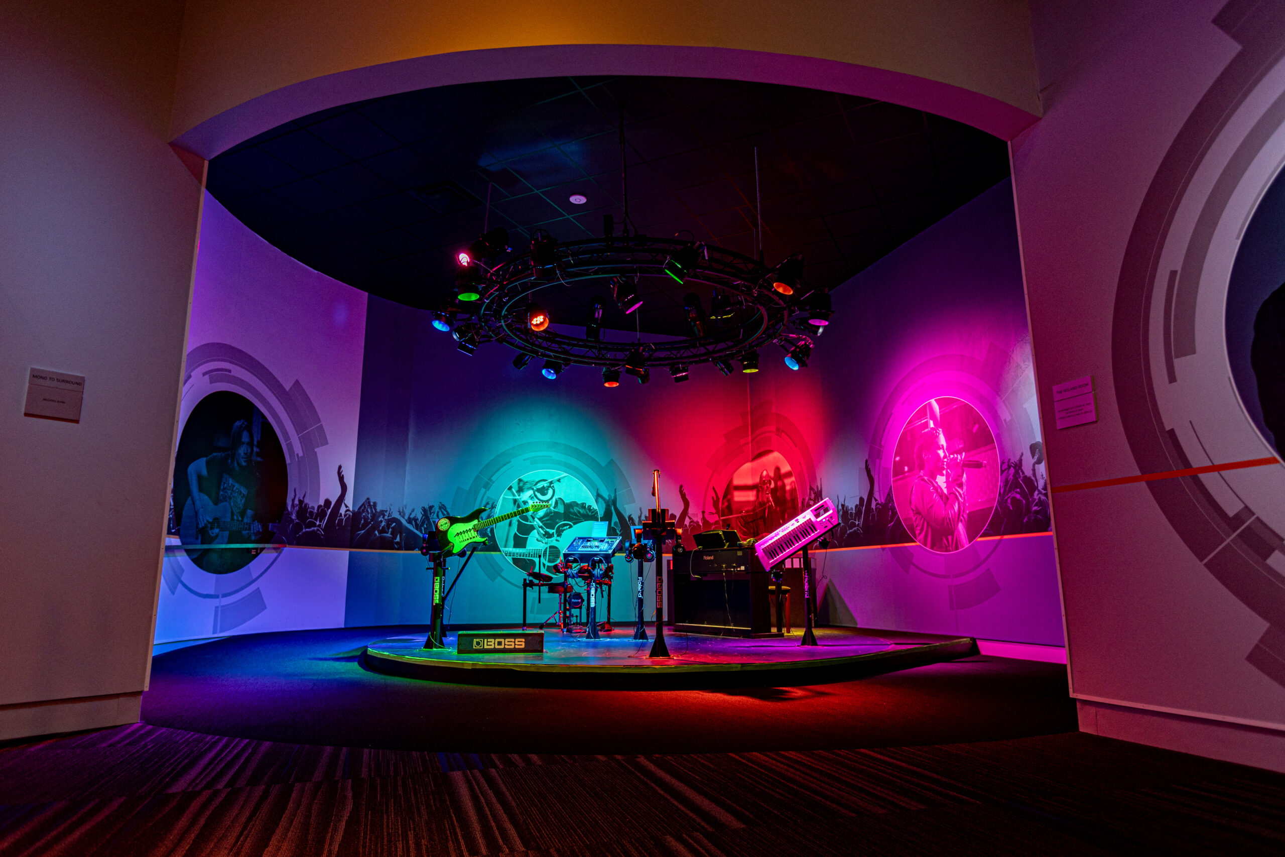 Instruments on an empty stage.