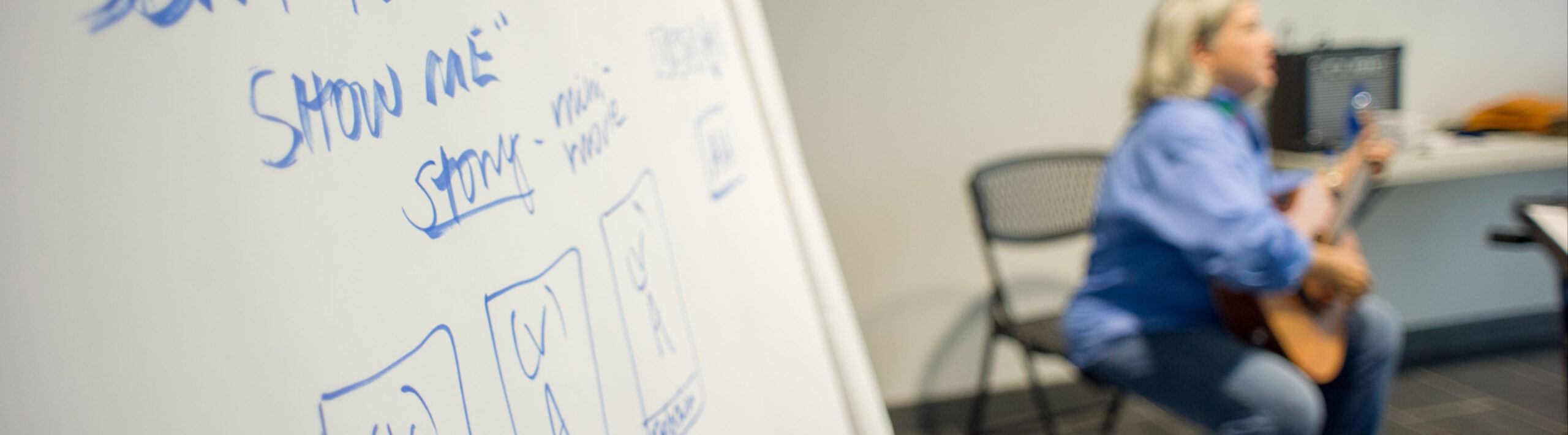 white board with blue test