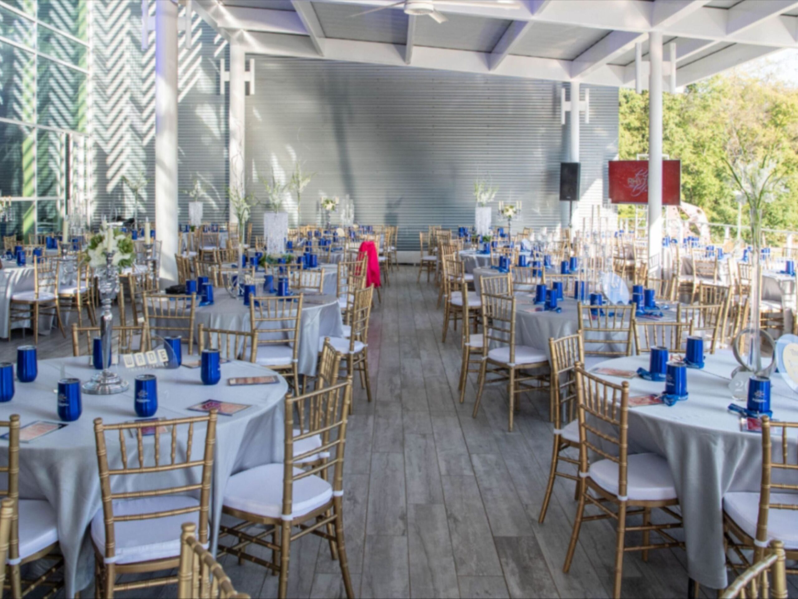 a room with tables and chairs