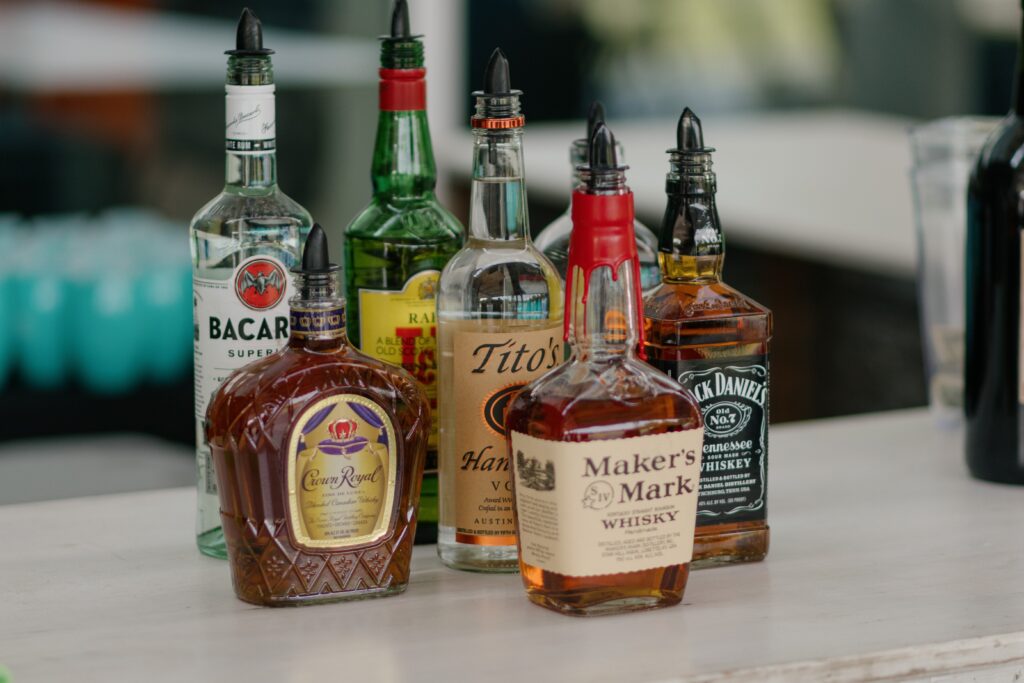 a group of bottles of liquor