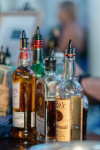 a group of bottles of liquor