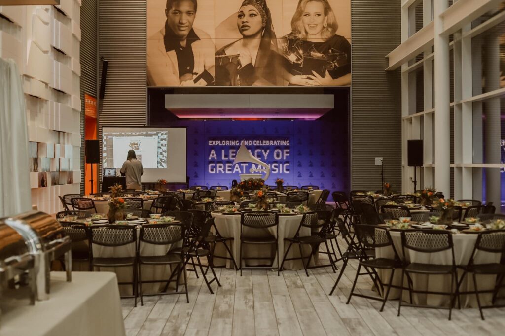 a room with tables and chairs